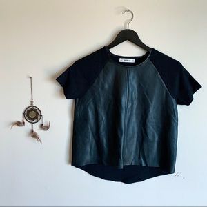 Zara Knit + Leather Black Crop Top